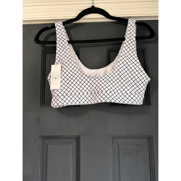 Women's beachsissi bikini top Size L White Black Grid Pattern - Picture 1 of 3